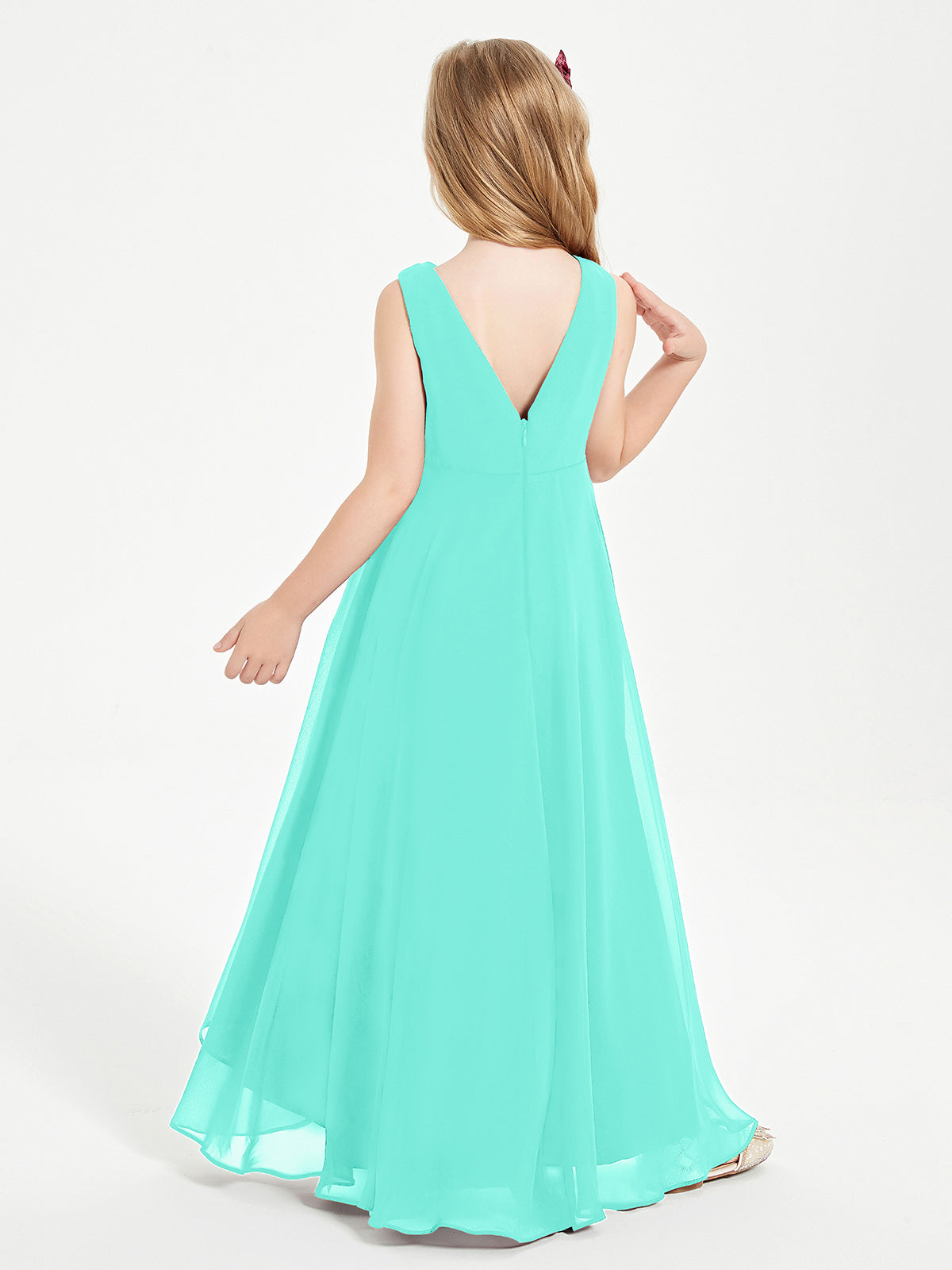 Modern Asymmetrical Cowl Neck Junior Bridesmaid Dresses Spa